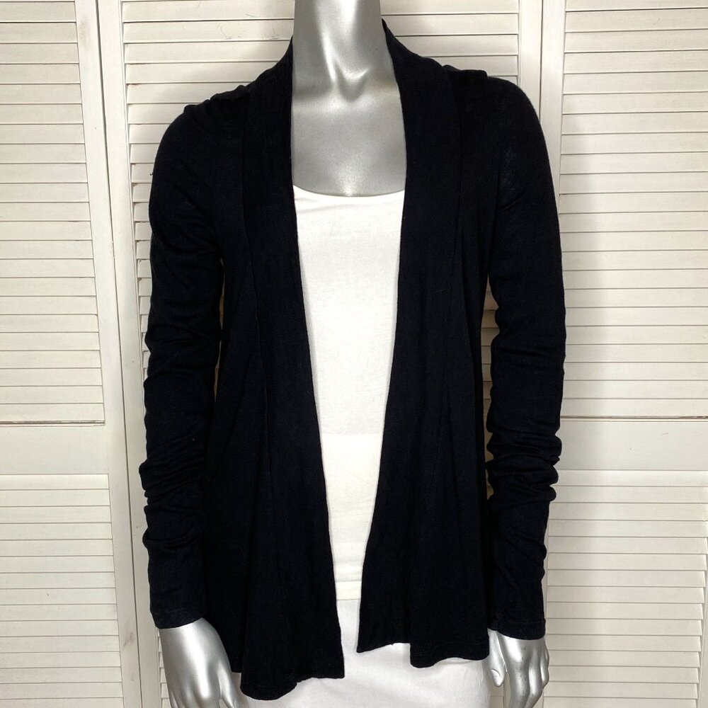 Splendid 100% Cotton Black Draped Open Front Cardigan Sweater Shawl Collar XS